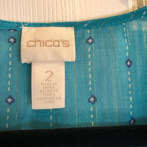 Chico's Teal and Navy Patterned Top - Picture 4 of 8